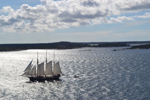 Stockholm Archipelago islands with sailing ship